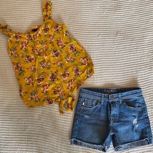 Floral tank with denim shorts